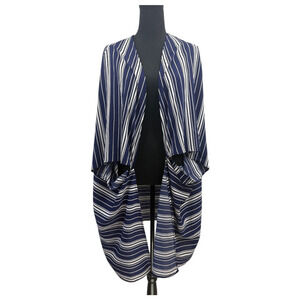 Amaryllis Blue White Stripe Short‎ Wide Sleeve Kimono Sz 2X Boho Beachy Flowy